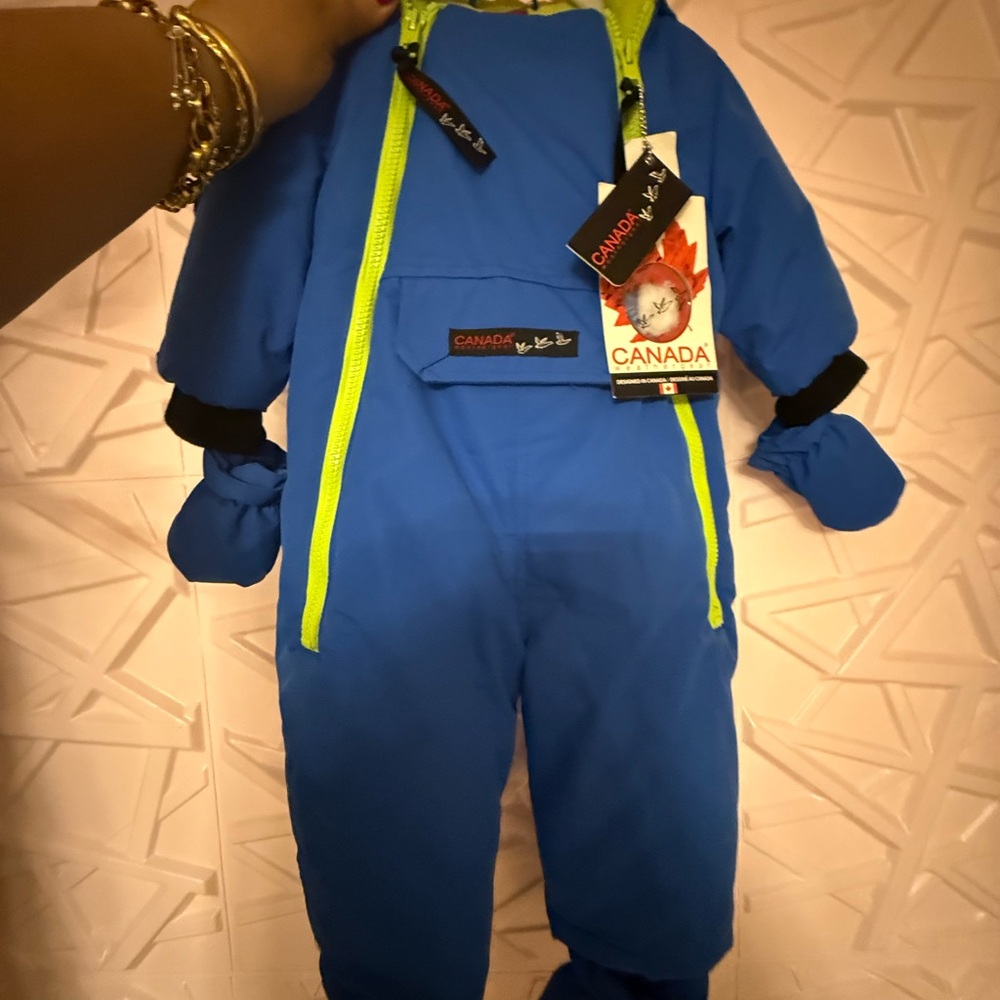 Canada Kids Blue Snowsuit with Neon Accents